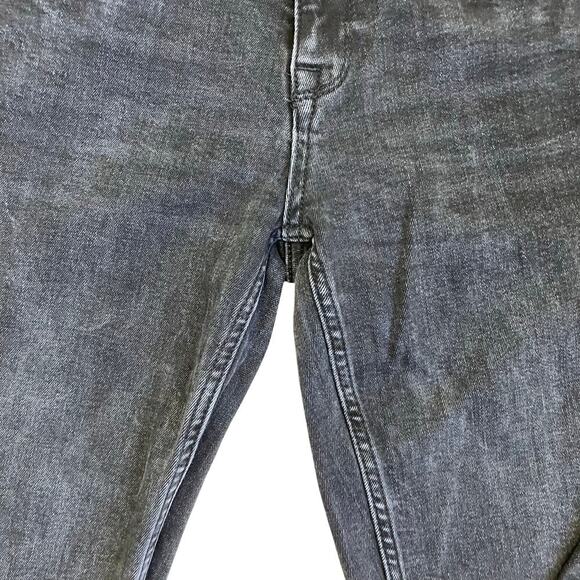 Zara Sz 6 Charcoal Washed Black Slim Flare Jeans Mid Rise Stretchy Raw Hem - Picture 6 of 16